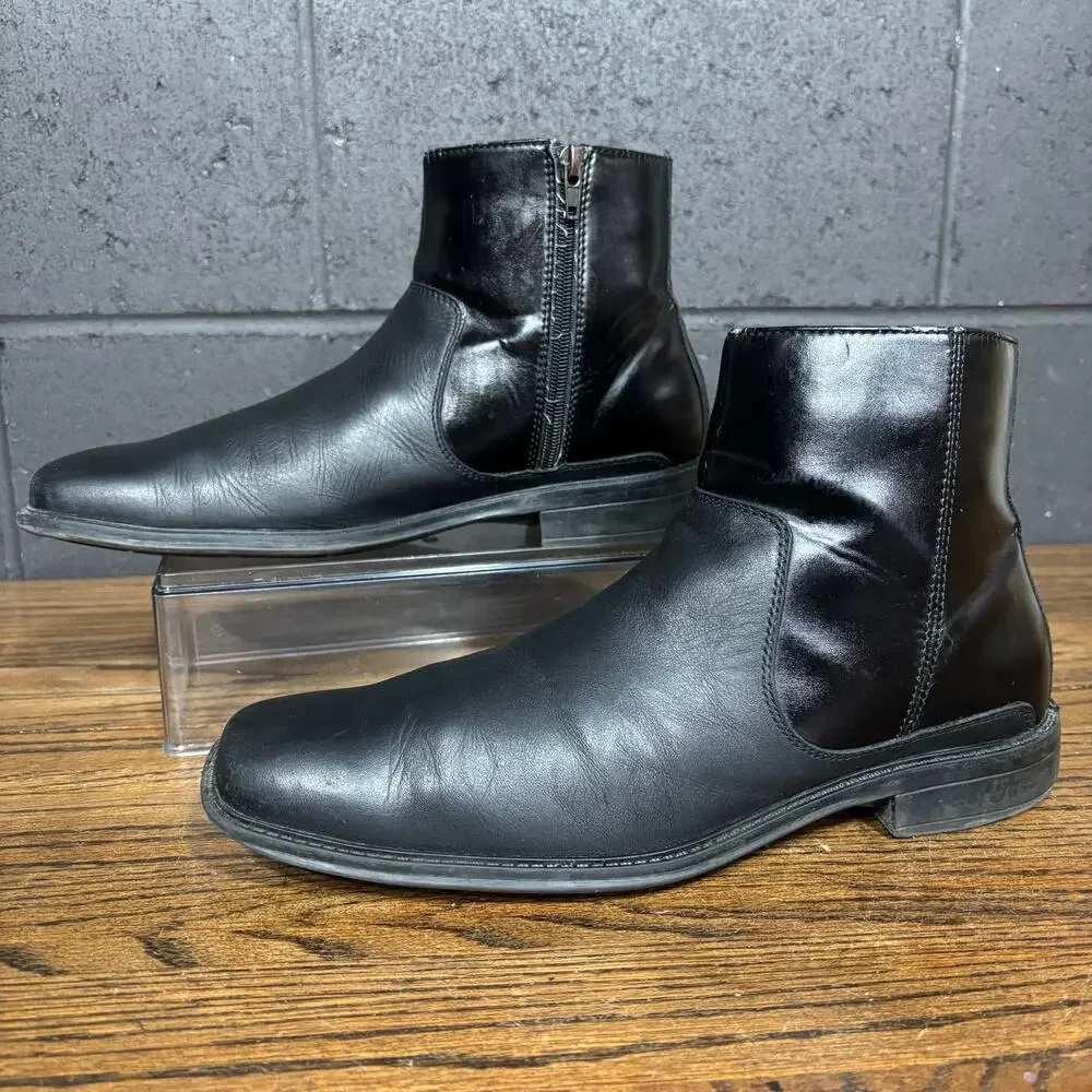 Rockport Black Leather Side Zip Ankle Dress Boots Square Toe Men’s 9 M